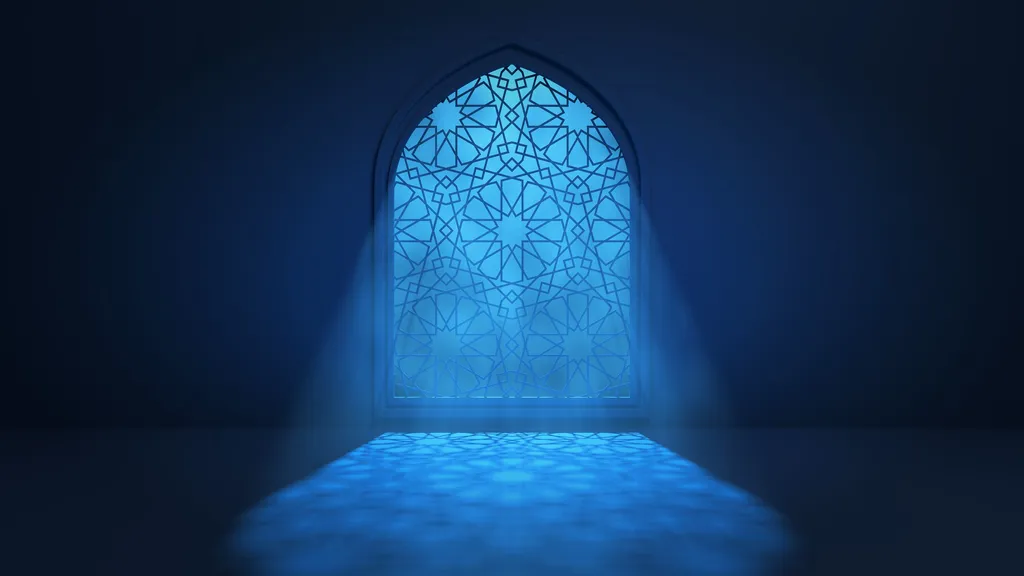 An illuminated Islamic geometric arch